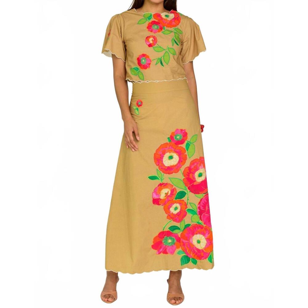 NEW ELIZABETH JAMES THE LABEL women's paloma poppy patch top in iced coffee - Picture 3 of 7